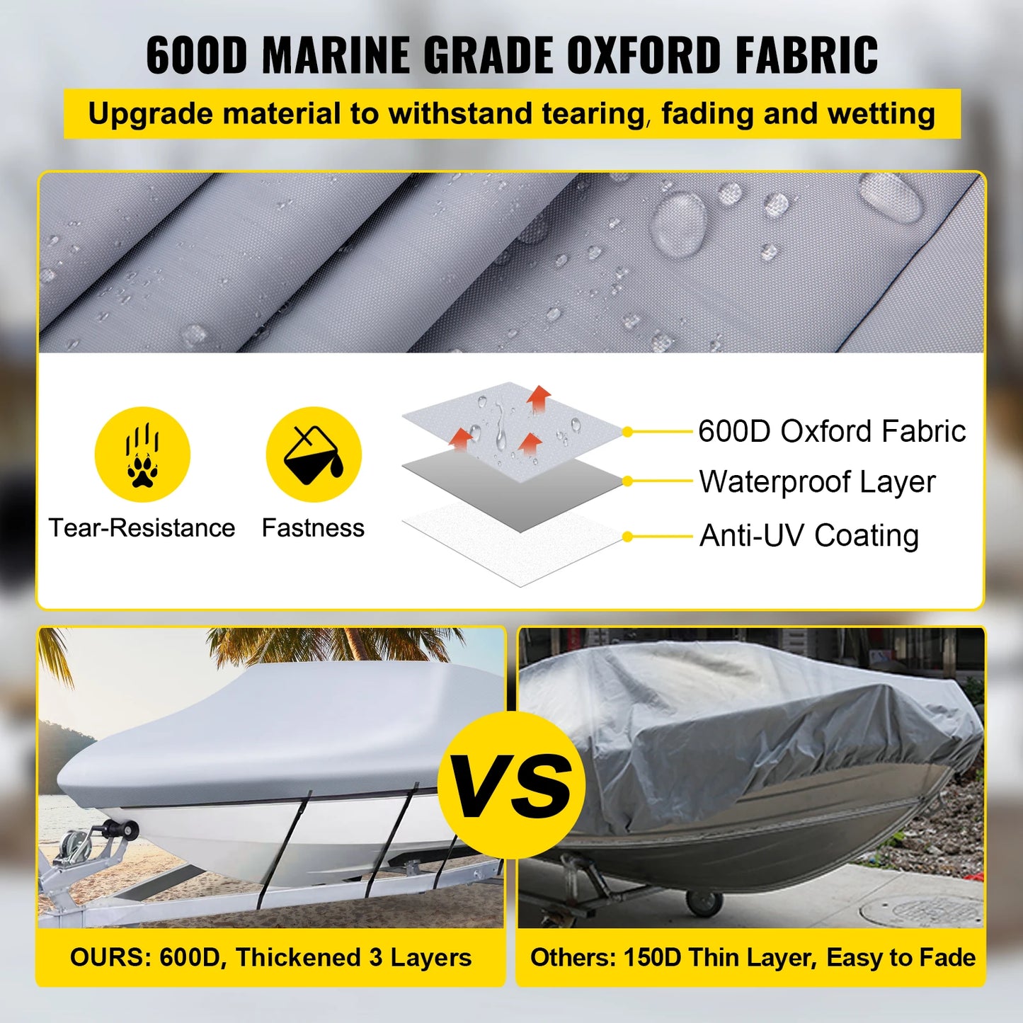 14-28 FT V Hull Boat Cover 3 Layer Oxford Fabric